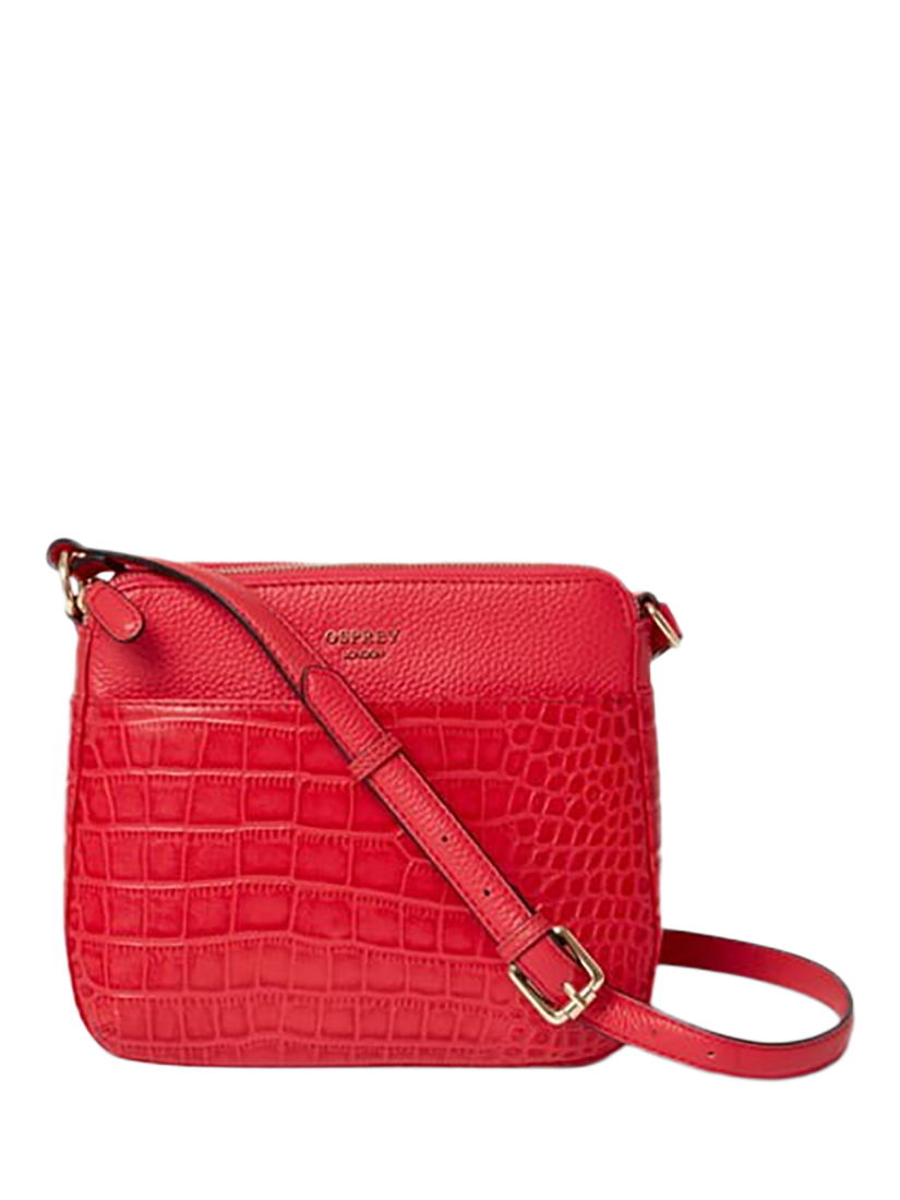 Product image 1 of 5, which shows OSPREY LONDON Kellie Croc Leather Crossbody Bag, Red