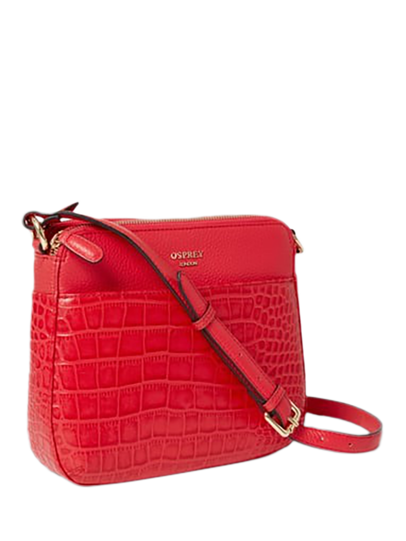 Product image 3 of 5, which shows OSPREY LONDON Kellie Croc Leather Crossbody Bag, Red