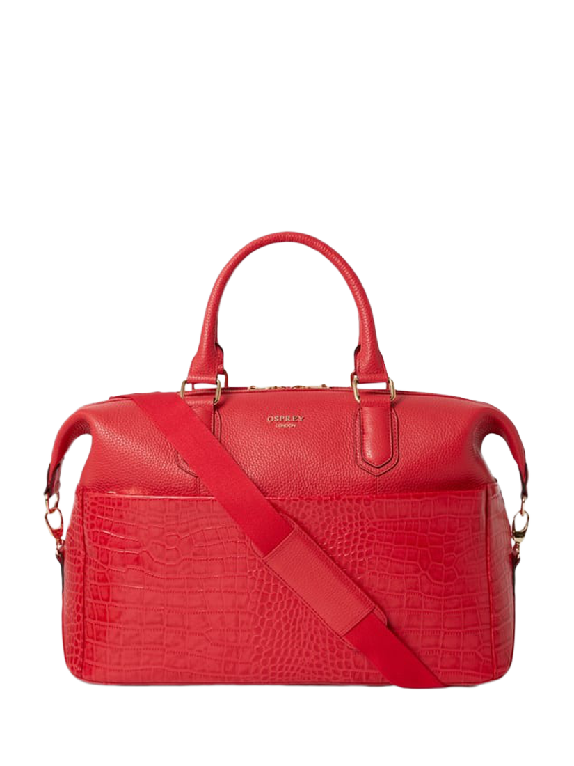 OSPREY LONDON Kellie Croc Leather Weekender Bag, Red