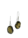 Be-Jewelled Green Amber Molten Drop Earrings, Silver