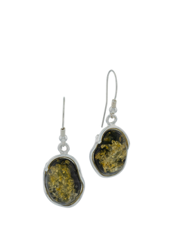 Be-Jewelled Green Amber Molten Drop Earrings, Silver, Silver/Green