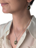 Be-Jewelled Green Amber Molten Drop Earrings, Silver