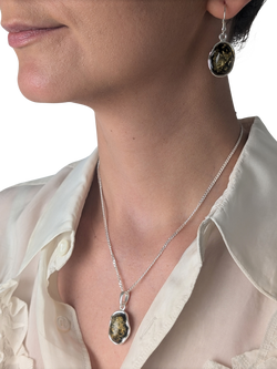 Be-Jewelled Green Amber Molten Drop Earrings, Silver - view 2, Silver/Green