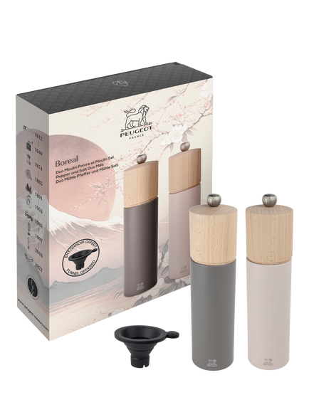Peugeot Boreal Salt & Pepper Mill Set, Grey/Rose - view 2, Grey And Rose