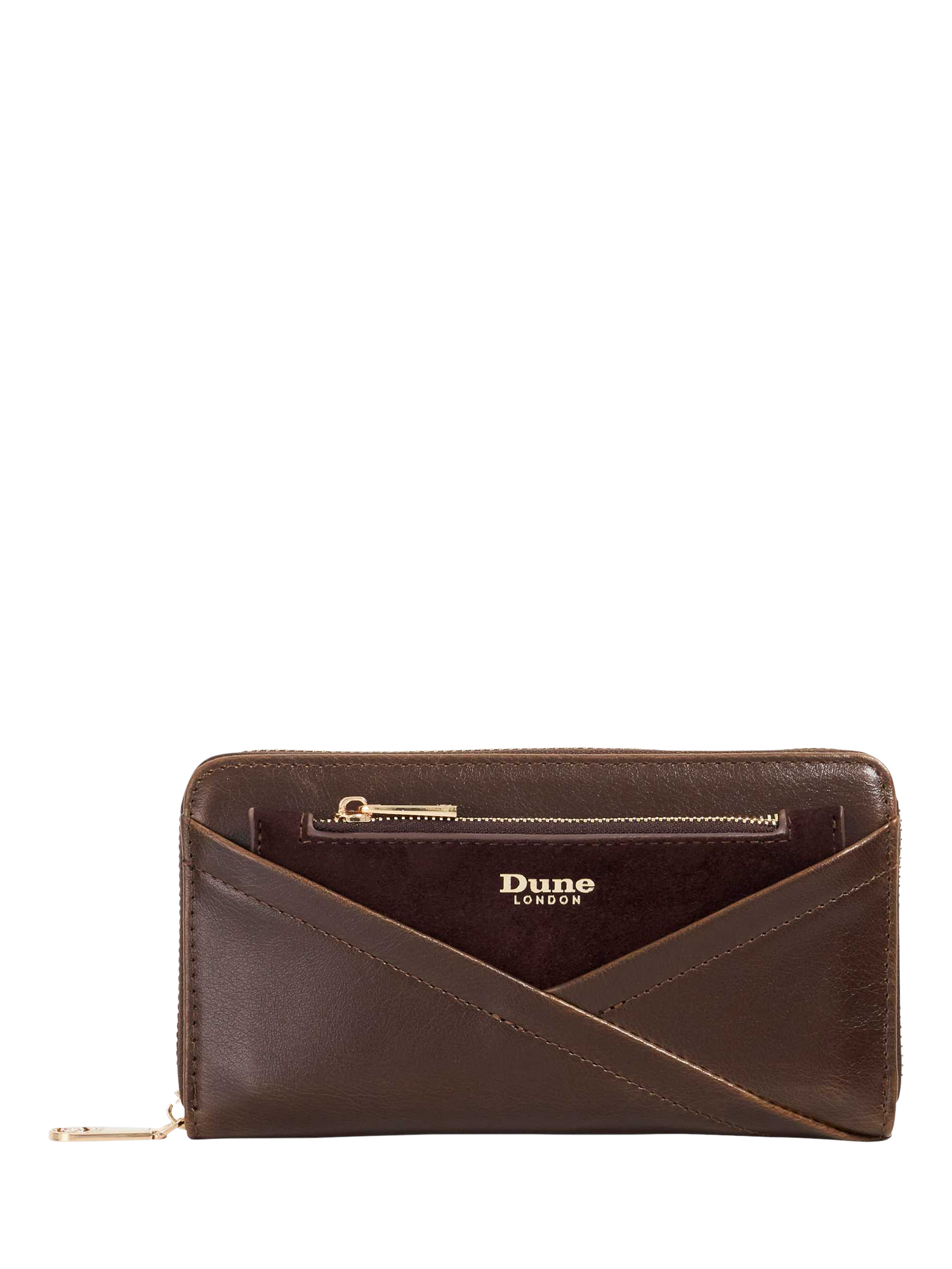 Product image 1 of 5, which shows Dune London Kelbey Hidden Pouch Purse, Dark Brown