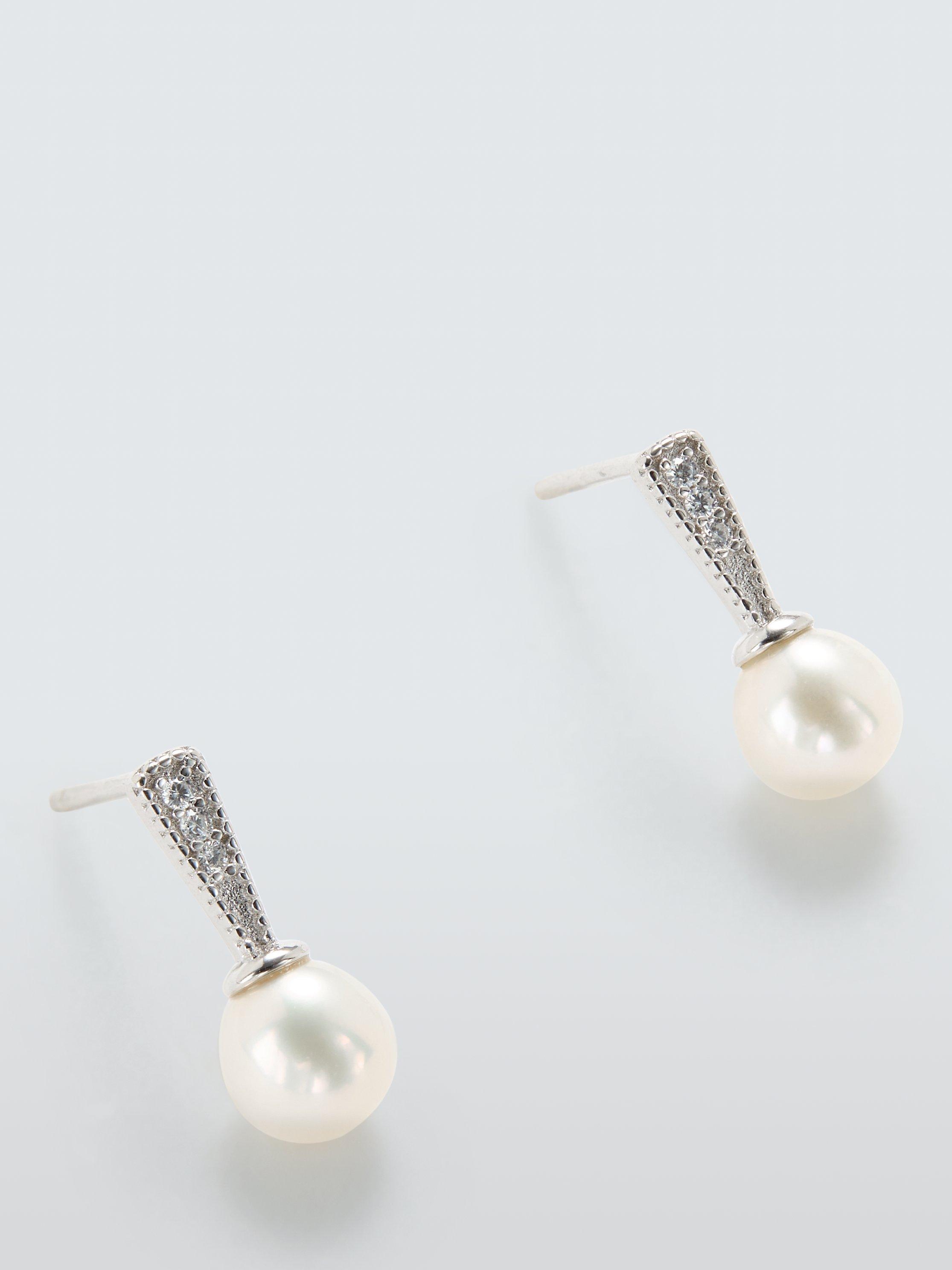 Product image 2 of 4, which shows Lido Pave Cubic Zirconia Pearl Stud Earrings, Silver