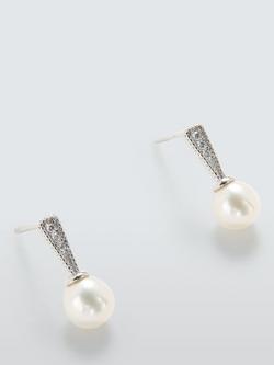 Lido Pave Cubic Zirconia Pearl Stud Earrings, Silver - view 2, Silver