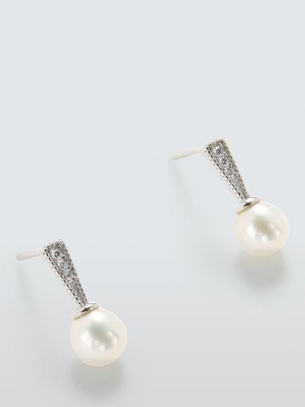 Lido Pave Cubic Zirconia Pearl Stud Earrings, Silver - view 2, Silver