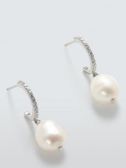 Lido Cubic Zirconia Half Hoop Pearl Earrings, Silver, Silver