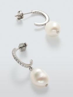 Lido Cubic Zirconia Half Hoop Pearl Earrings, Silver - view 2, Silver