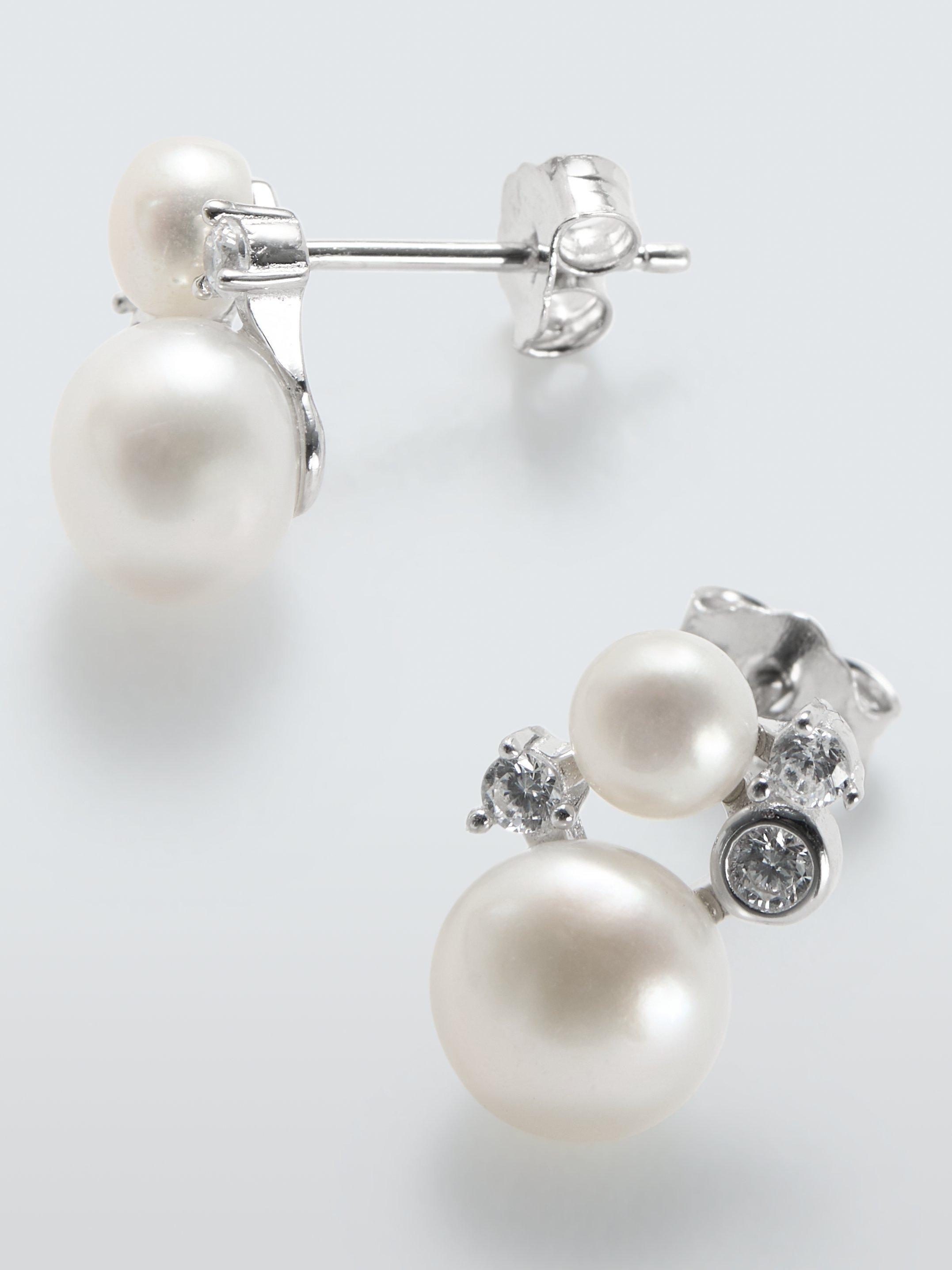 Product image 1 of 3, which shows Lido Cubic Zirconia Pearl Stud Earrings, Silver