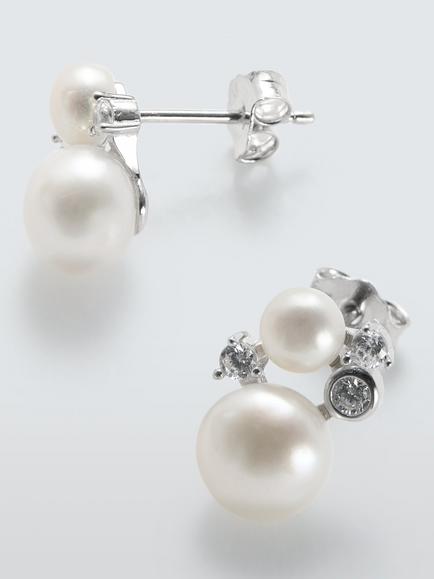 Lido Cubic Zirconia Pearl Stud Earrings, Silver, Silver