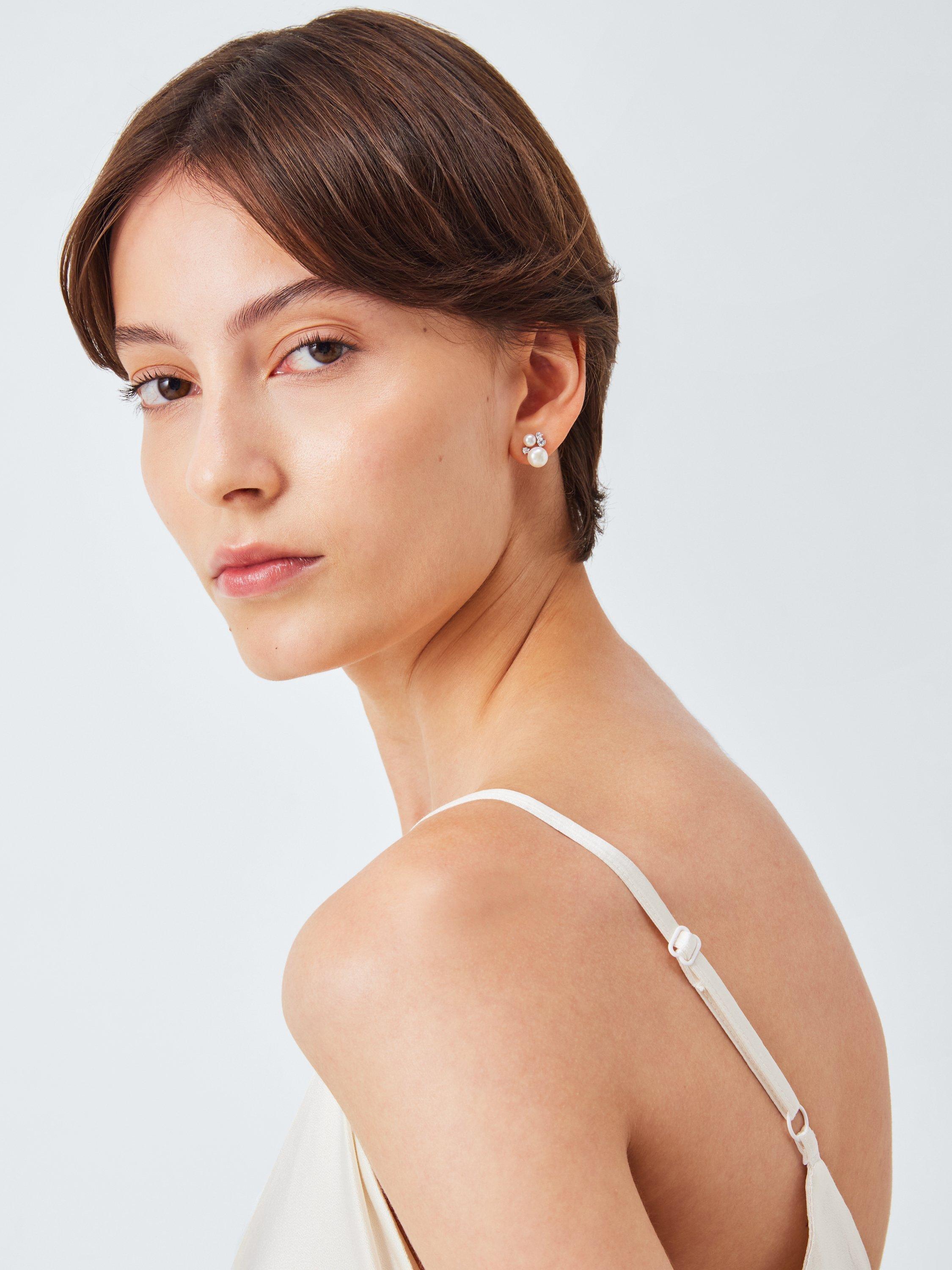 Product image 2 of 3, which shows Lido Cubic Zirconia Pearl Stud Earrings, Silver