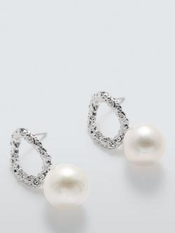 Lido Hammered Open Ring Pearl Earrings, Silver, Silver