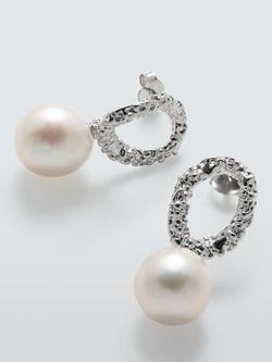 Lido Hammered Open Ring Pearl Earrings, Silver - view 2, Silver