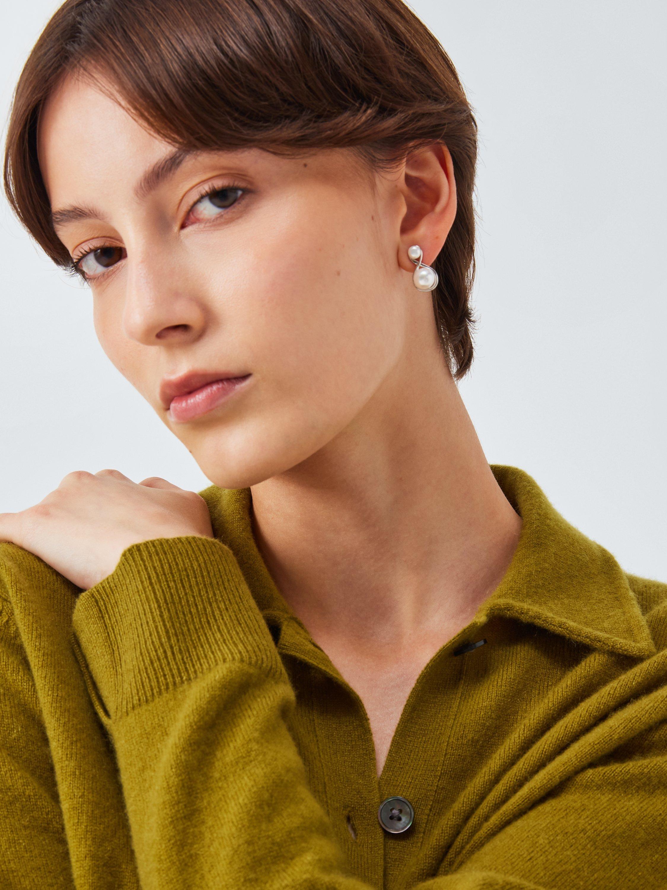 Product image 1 of 4, which shows Lido Figure Eight Pearl Stud Earrings, Silver