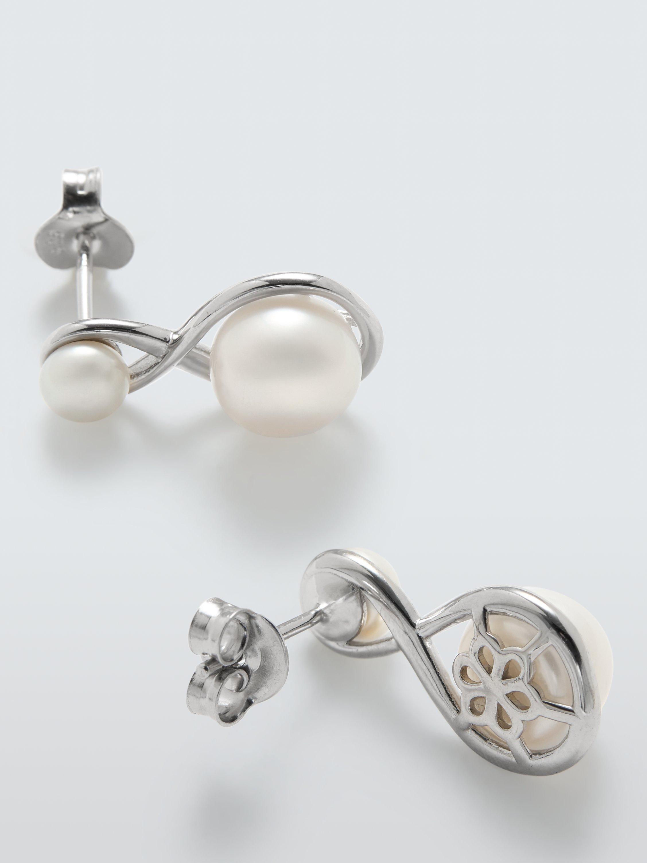 Product image 2 of 4, which shows Lido Figure Eight Pearl Stud Earrings, Silver