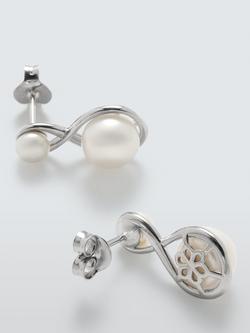Lido Figure Eight Pearl Stud Earrings, Silver - view 2, Silver