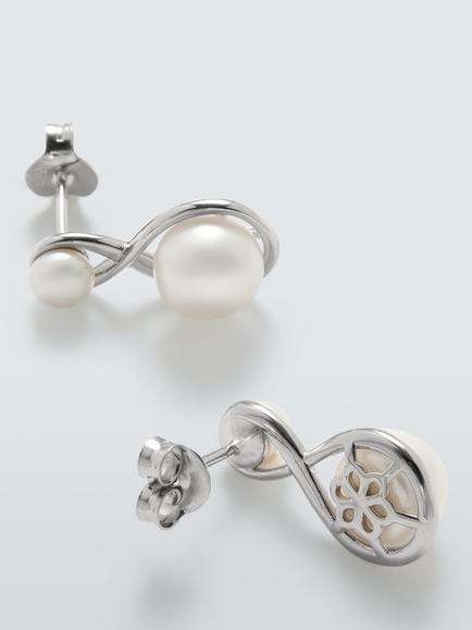 Lido Figure Eight Pearl Stud Earrings, Silver - view 2, Silver