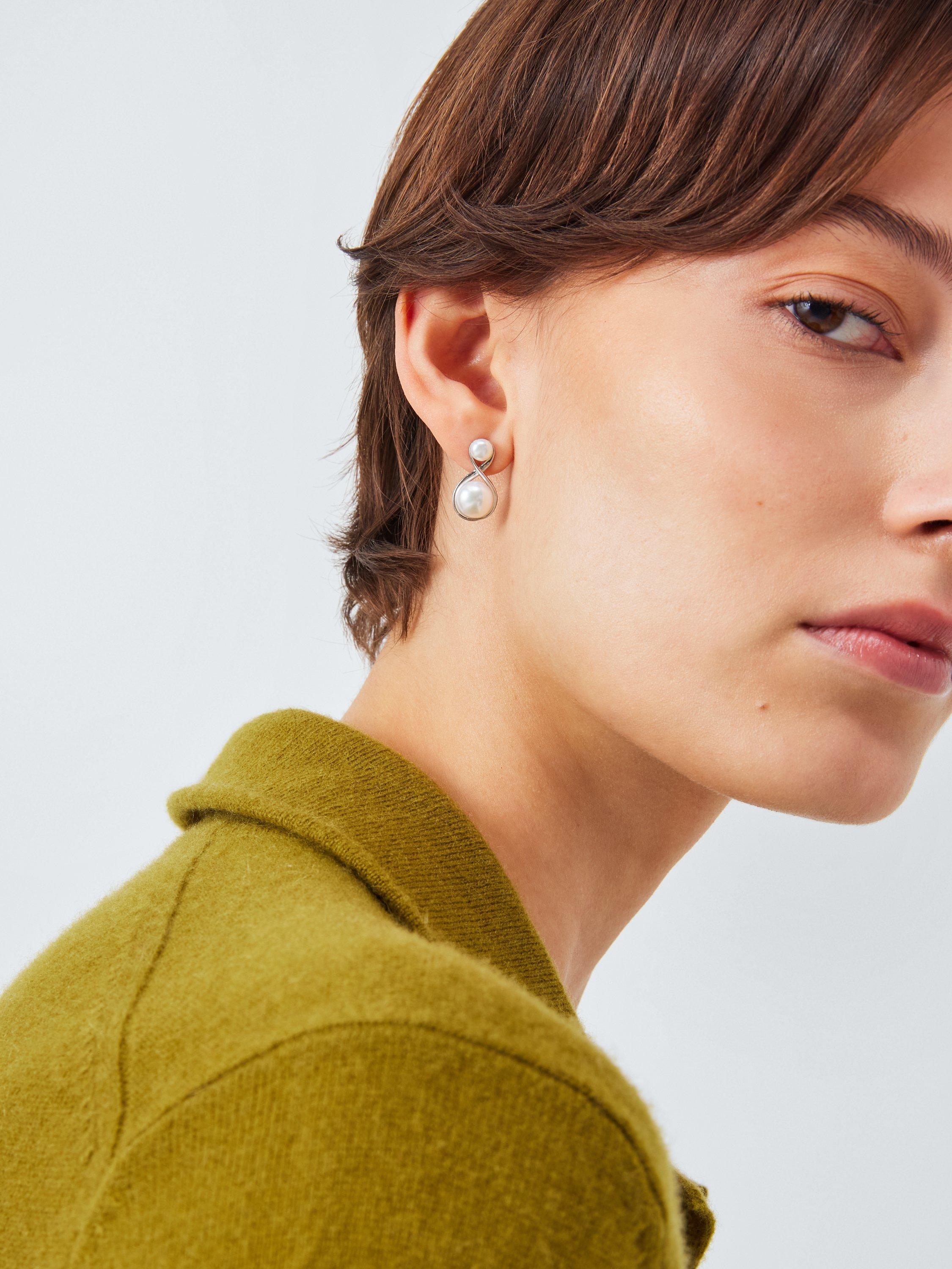 Product image 3 of 4, which shows Lido Figure Eight Pearl Stud Earrings, Silver