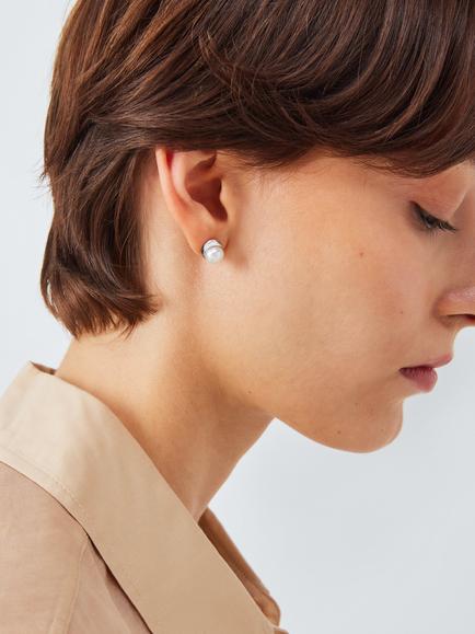 Lido Bezel Pearl Stud Earrings, Silver, Silver
