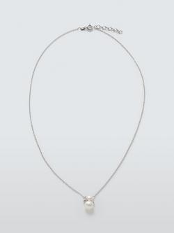 Lido Cubic Zirconia Double Pearl Pendant, Silver - view 2, Silver