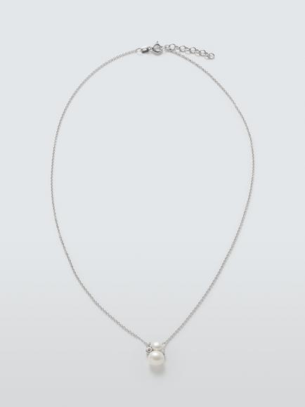 Lido Cubic Zirconia Double Pearl Pendant, Silver - view 2, Silver