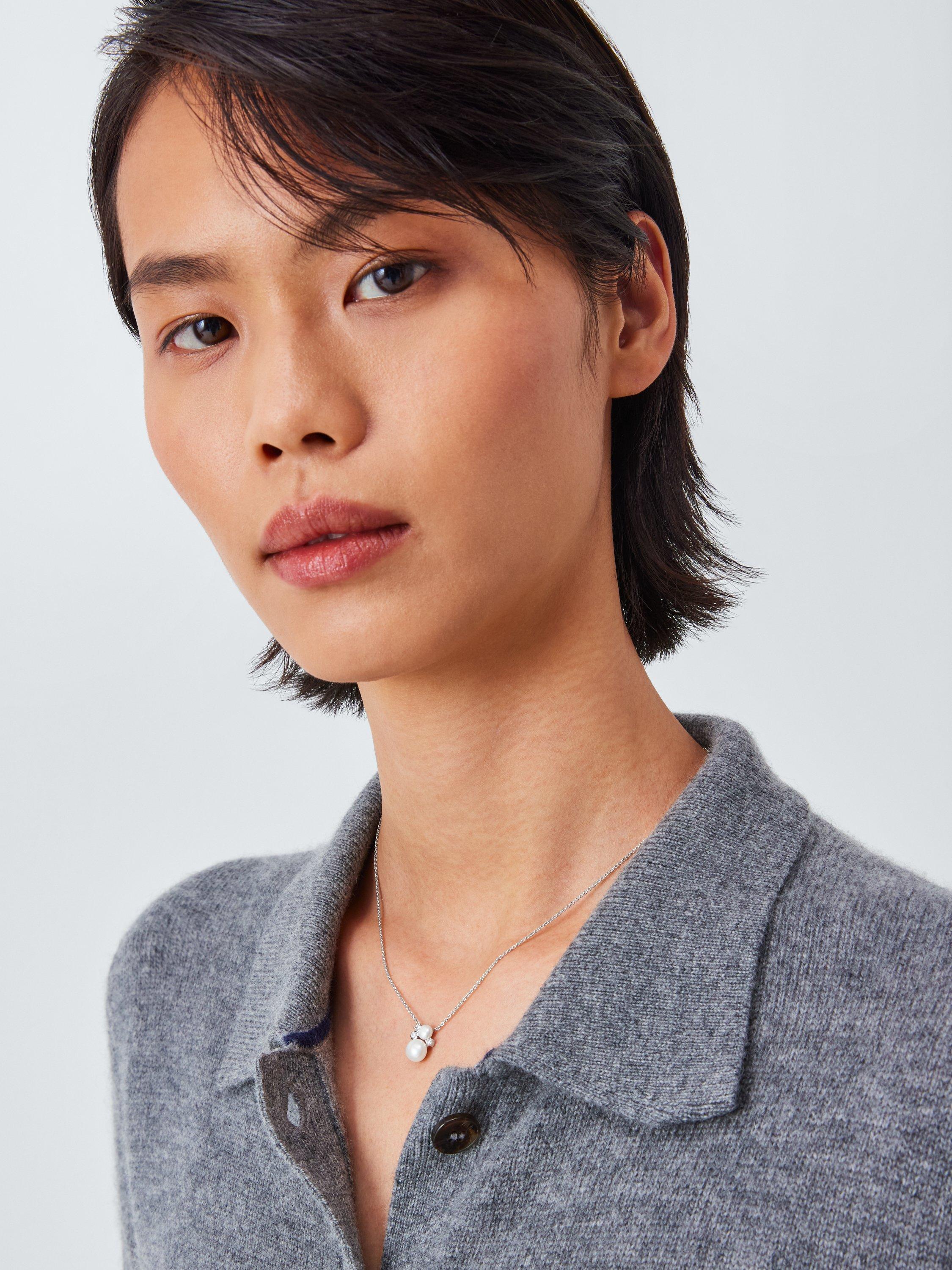 Product image 1 of 5, which shows Lido Cubic Zirconia Double Pearl Pendant, Silver