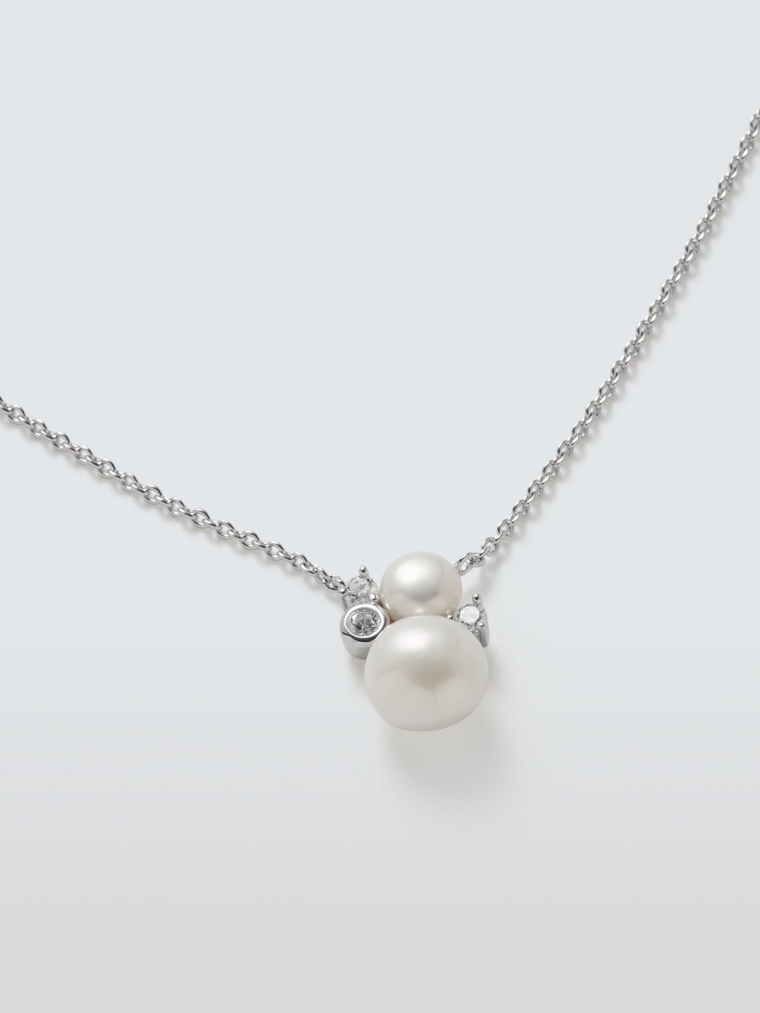 Product image 3 of 5, which shows Lido Cubic Zirconia Double Pearl Pendant, Silver