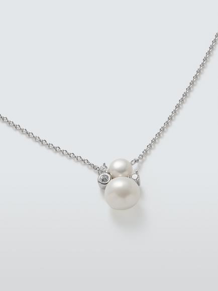 Lido Cubic Zirconia Double Pearl Pendant, Silver, Silver