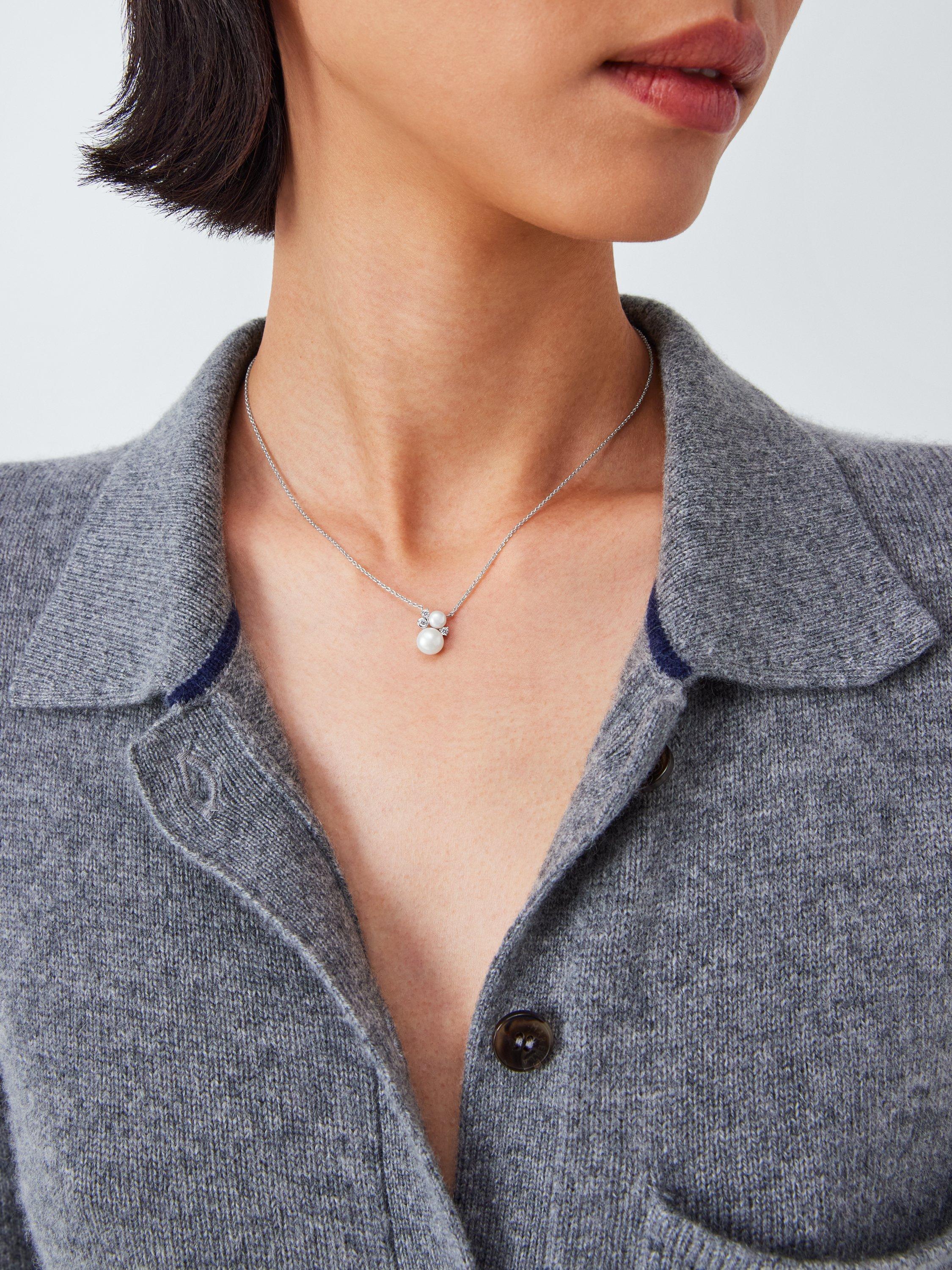 Product image 4 of 5, which shows Lido Cubic Zirconia Double Pearl Pendant, Silver