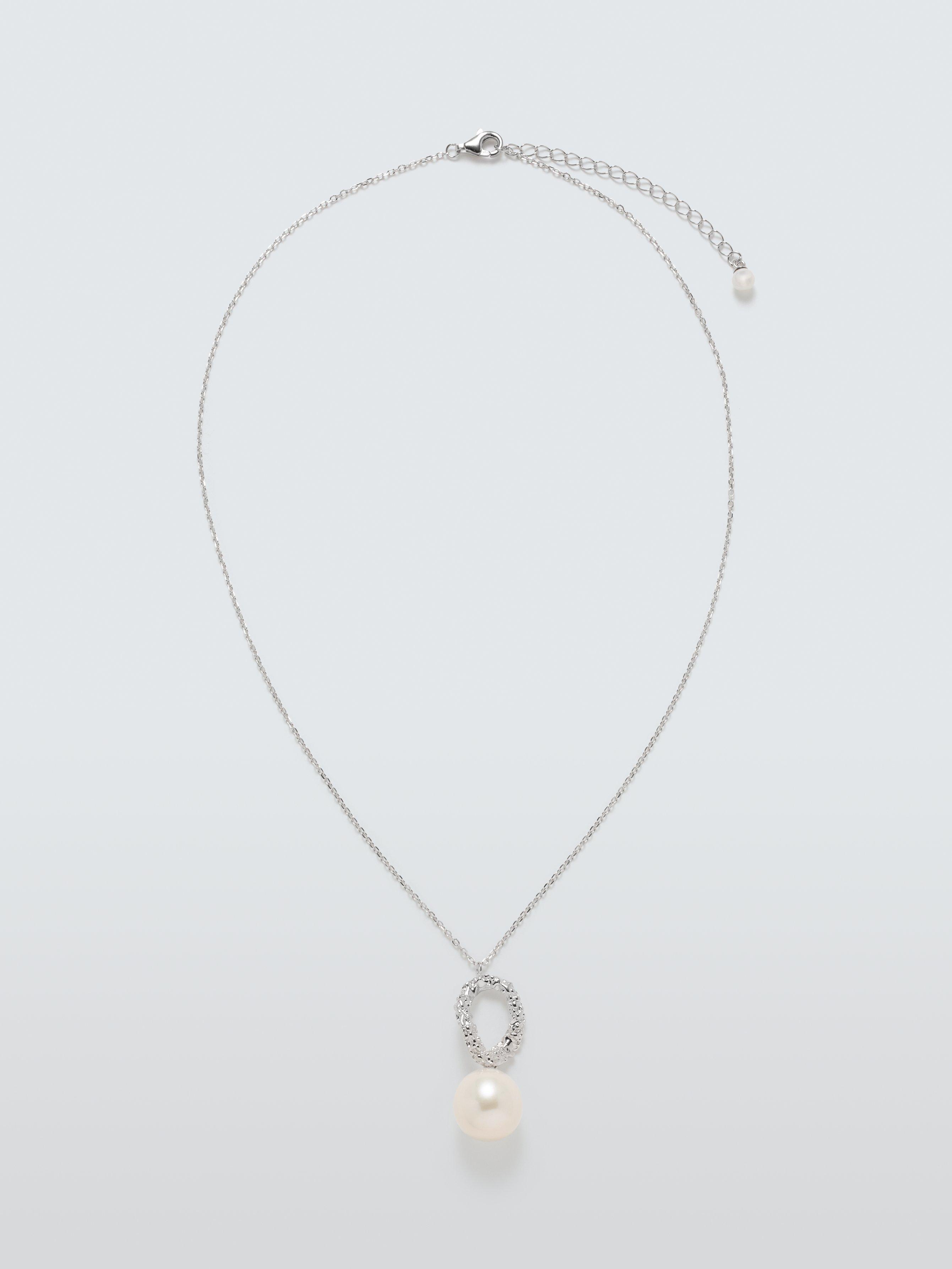 Product image 1 of 5, which shows Lido Hammered Open Ring Pearl Pendant, Silver