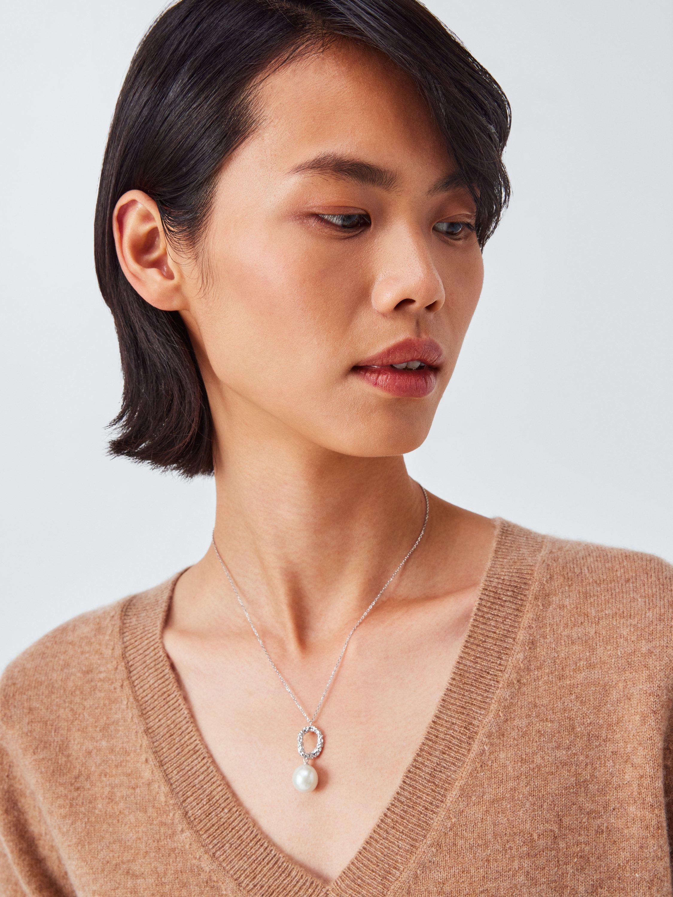 Product image 2 of 5, which shows Lido Hammered Open Ring Pearl Pendant, Silver