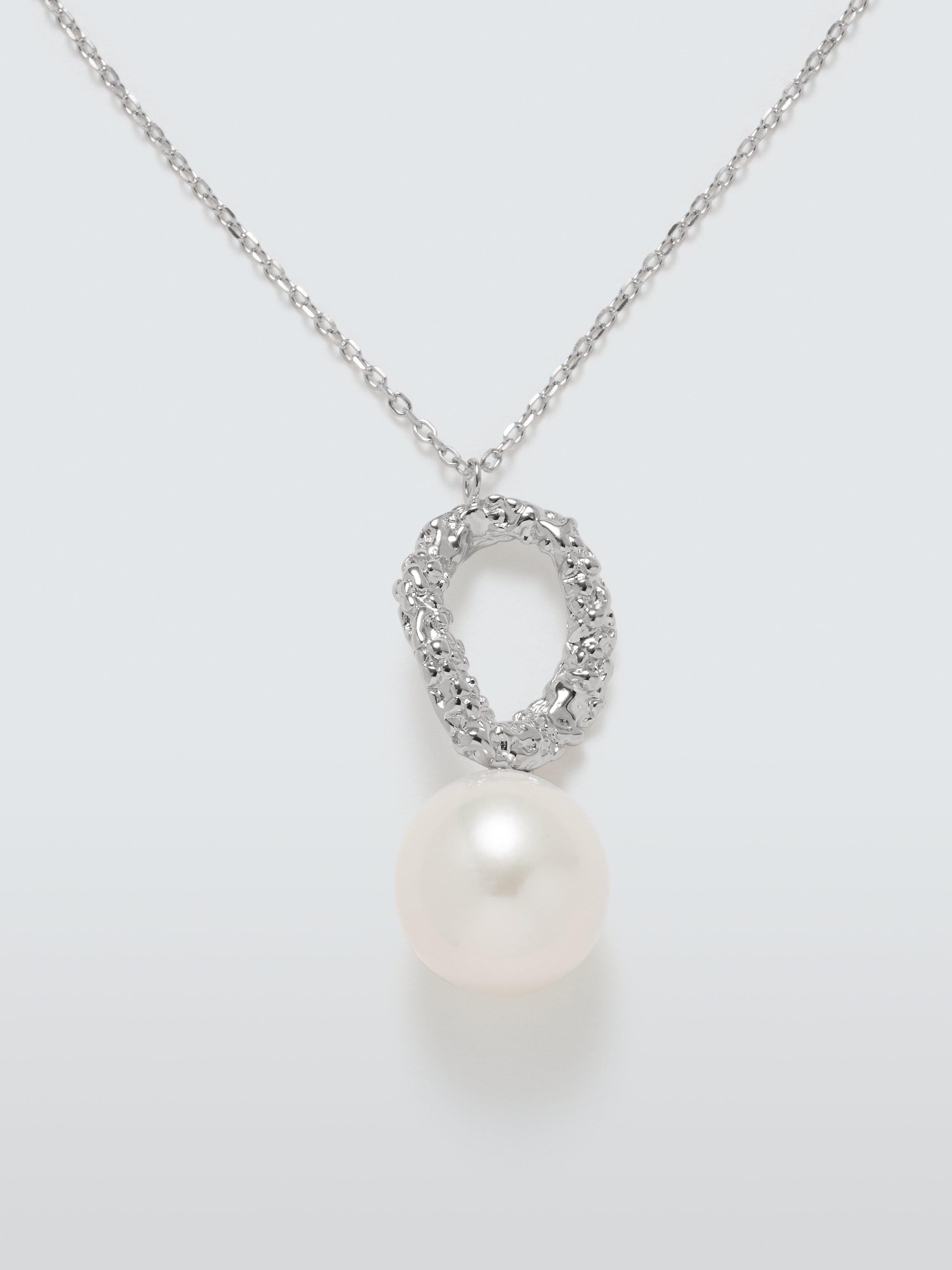 Product image 3 of 5, which shows Lido Hammered Open Ring Pearl Pendant, Silver