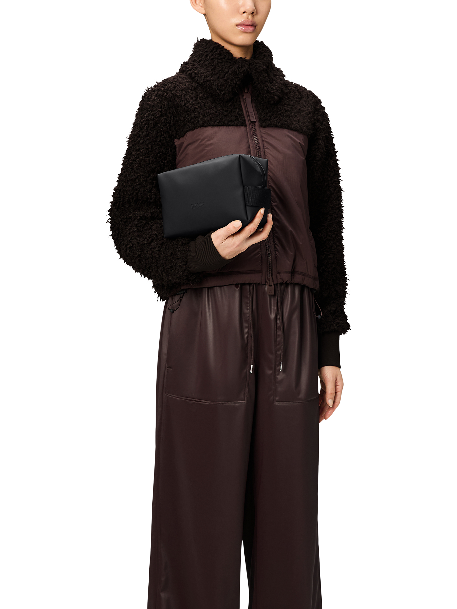 Product image 5 of 5, which shows Rains Small Zipped Wash Bag, 3L, 01 Black