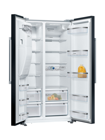 Bosch Series 6 KAD93ABEP Freestanding 65/35 American Style Fridge Freezer, Black - view 2, Black