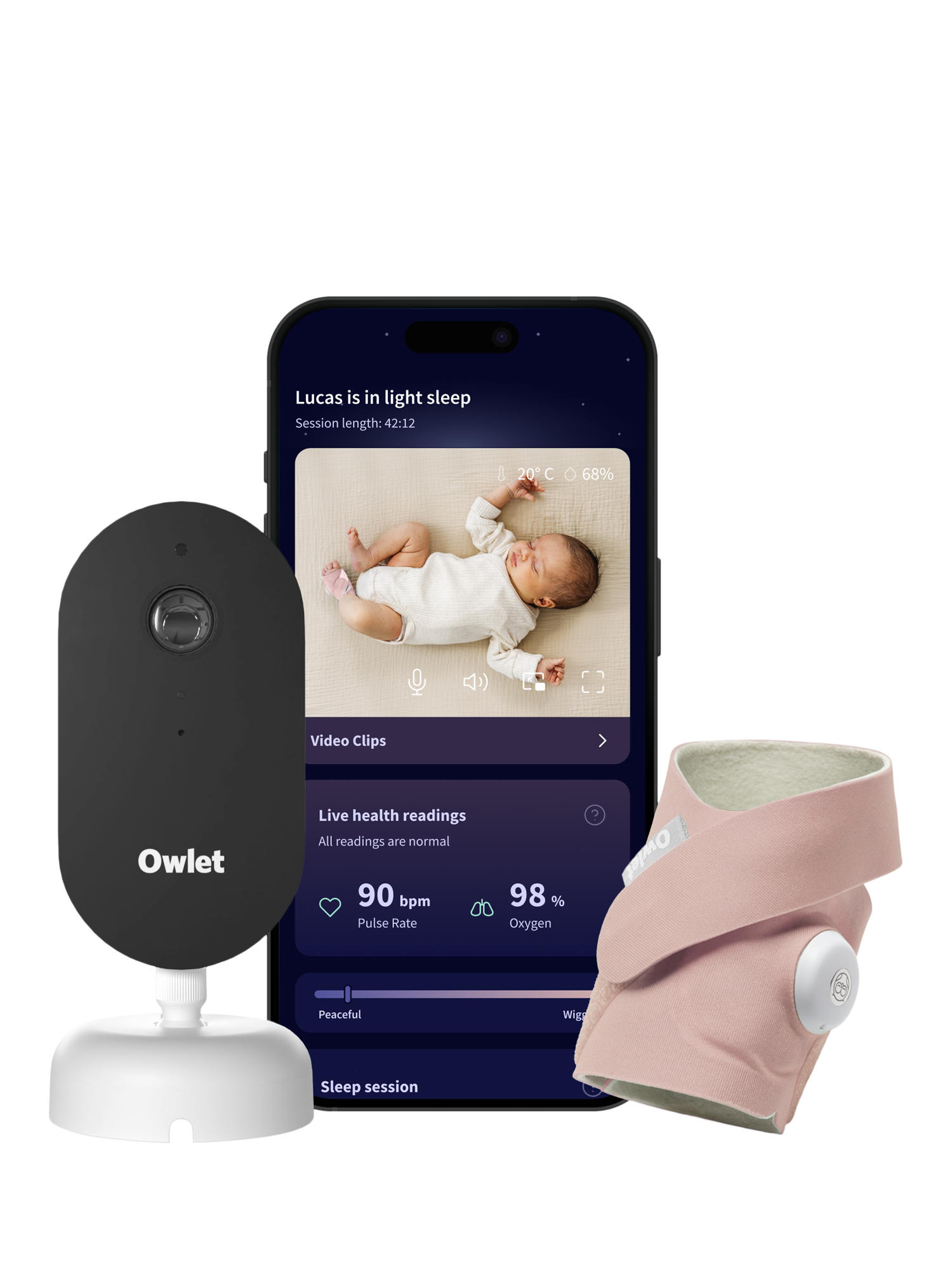 Owlet Dream Duo Sock Dream Sight Baby Monitor, Rose