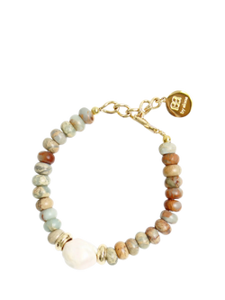 By Alona Lottie Bangle, Multi/Gold, Aqua Beads/Pearl