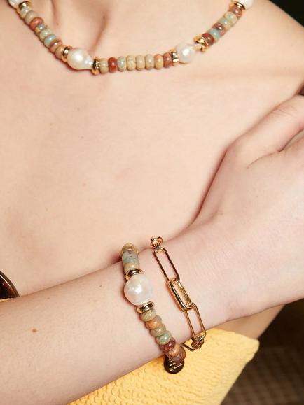 By Alona Lottie Bangle, Multi/Gold - view 2, Aqua Beads/Pearl
