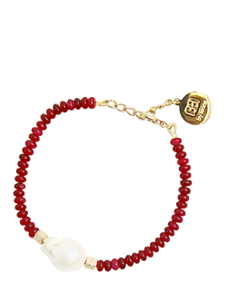 By Alona Verity Bracelet, Red/Gold, Red Jade/Pearl