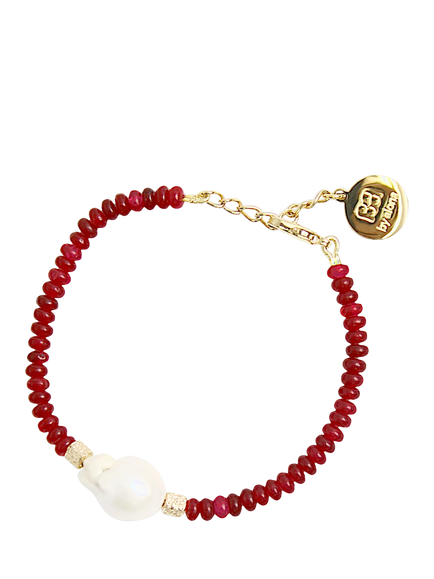 By Alona Verity Bracelet, Red/Gold, Red Jade/Pearl