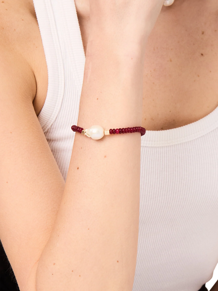 By Alona Verity Bracelet, Red/Gold - view 2, Red Jade/Pearl