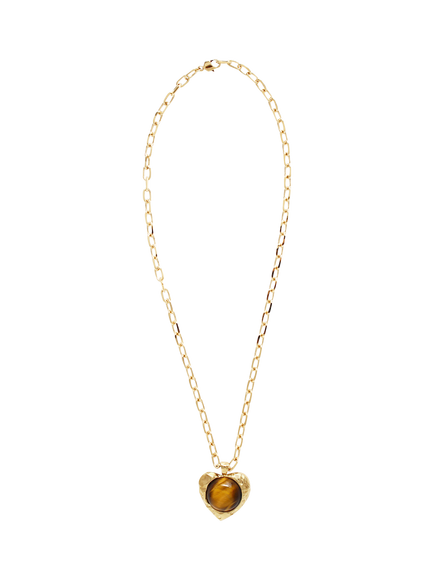 By Alona Freya Tiger's Eye Heart Pendant Necklace, Gold, Gold/Tiger Eye