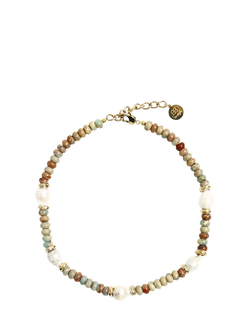 By Alona Lottie Jasper Necklace, Aqua Beads/Pearl, Aqua Beads/Pearl