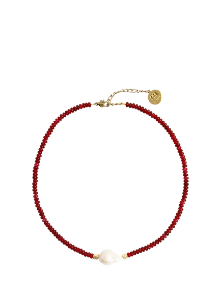 By Alona Verity Necklace, Red/Gold, Red Jade/Pearl