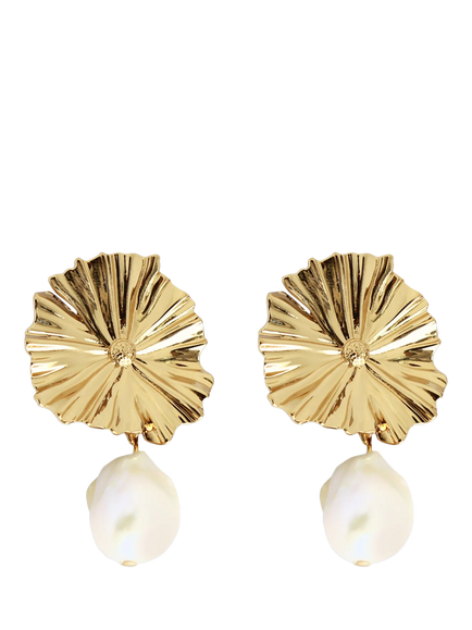 By Alona Amary Pearl Keshi Flower Stud Earrings, Gold/Pearl, Gold/Pearl