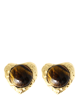 By Alona Eva Tiger's Eye Clip Earrings, Gold