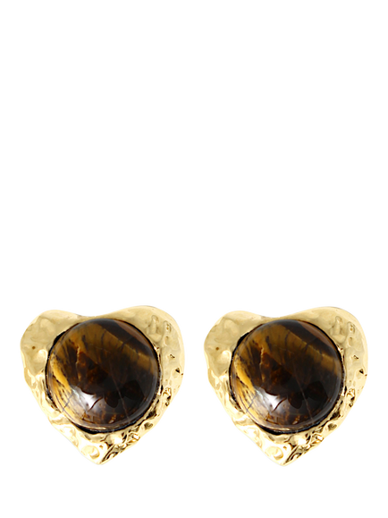 By Alona Eva Tiger's Eye Clip Earrings, Gold, Gold/Tiger Eye
