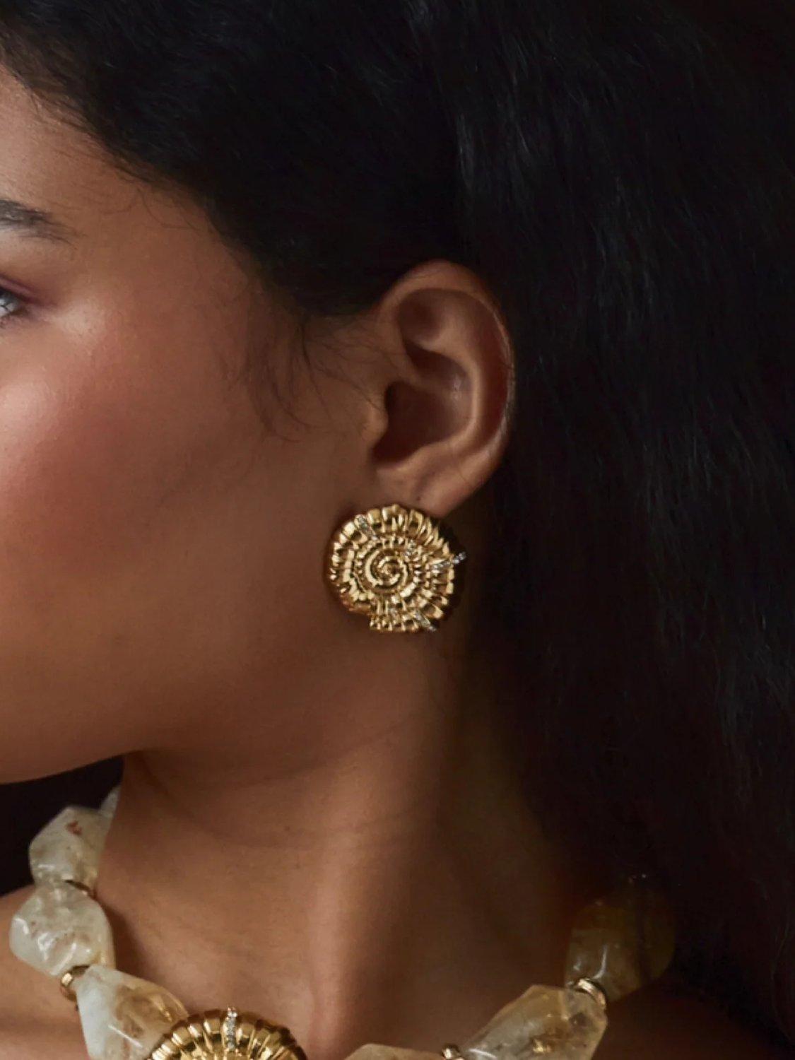 Product image 2 of 3, which shows By Alona Galia Stud Earrings, Gold