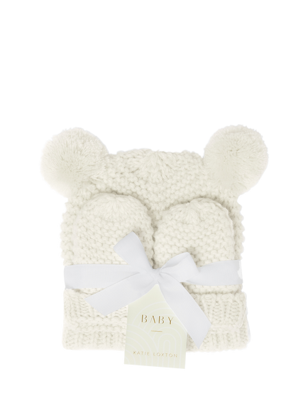 Katie Loxton Hat & Mittens Set, White - view 2, White